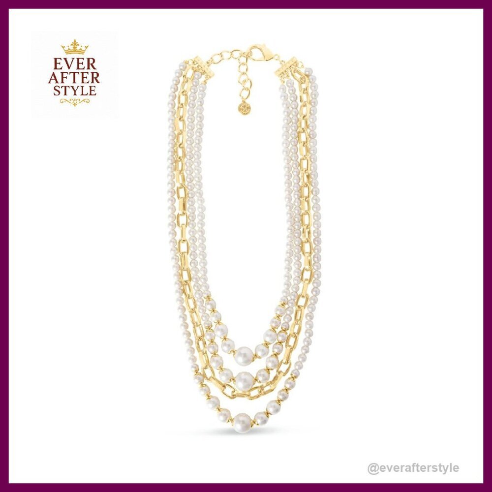 Four Strand Pearl Chain Necklace Elegant Classic Minimalist Statement Jewelry